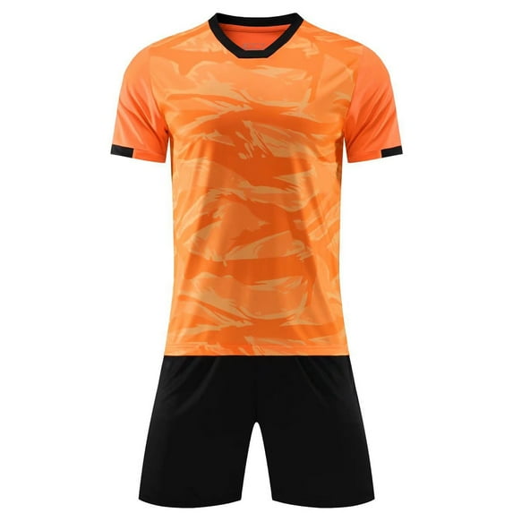 Sxiwei Kids Boys Soccer Uniforms Quick Dry Athletic Jersey Shirt with Shorts Set 2 Piece Tracksuit Orange Type A 4XS