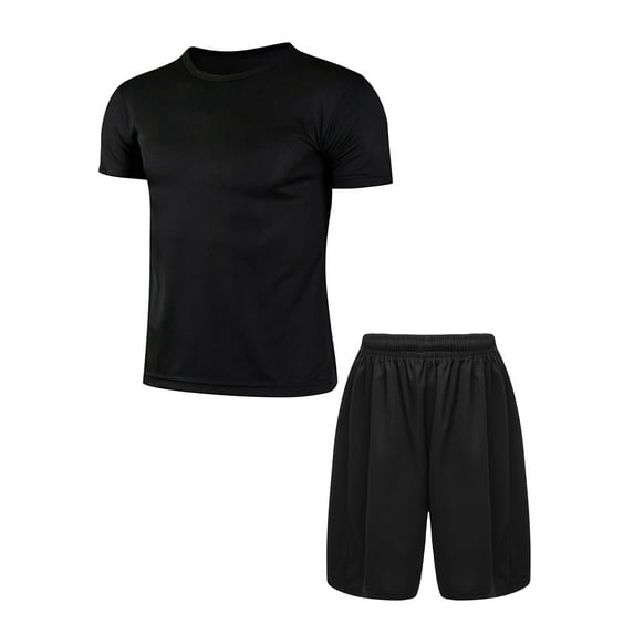 Sxiwei Kids Boys Sport Set Short Sleeve T Shirt Football Basketball Shirts with Mesh Shorts Knee Black 24