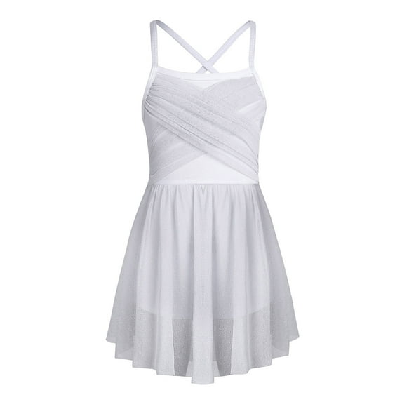 Sxiwei Kids Girls Ballet Lyrical Dance Dress Mesh Bowknot Back Gymnastics Leotard Ballerina Dancewear White 6
