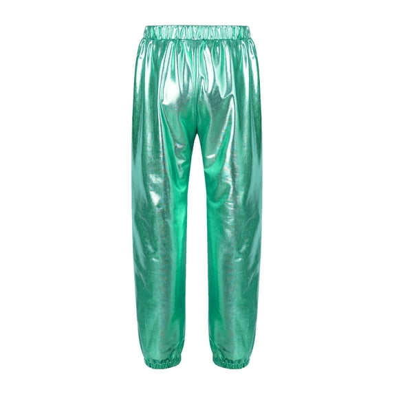 Sxiwei Kids Girls Boys Shiny Metallic Dance Harem Pants Leggings Hip Hop Disco Street Dancewear Blue Green 14
