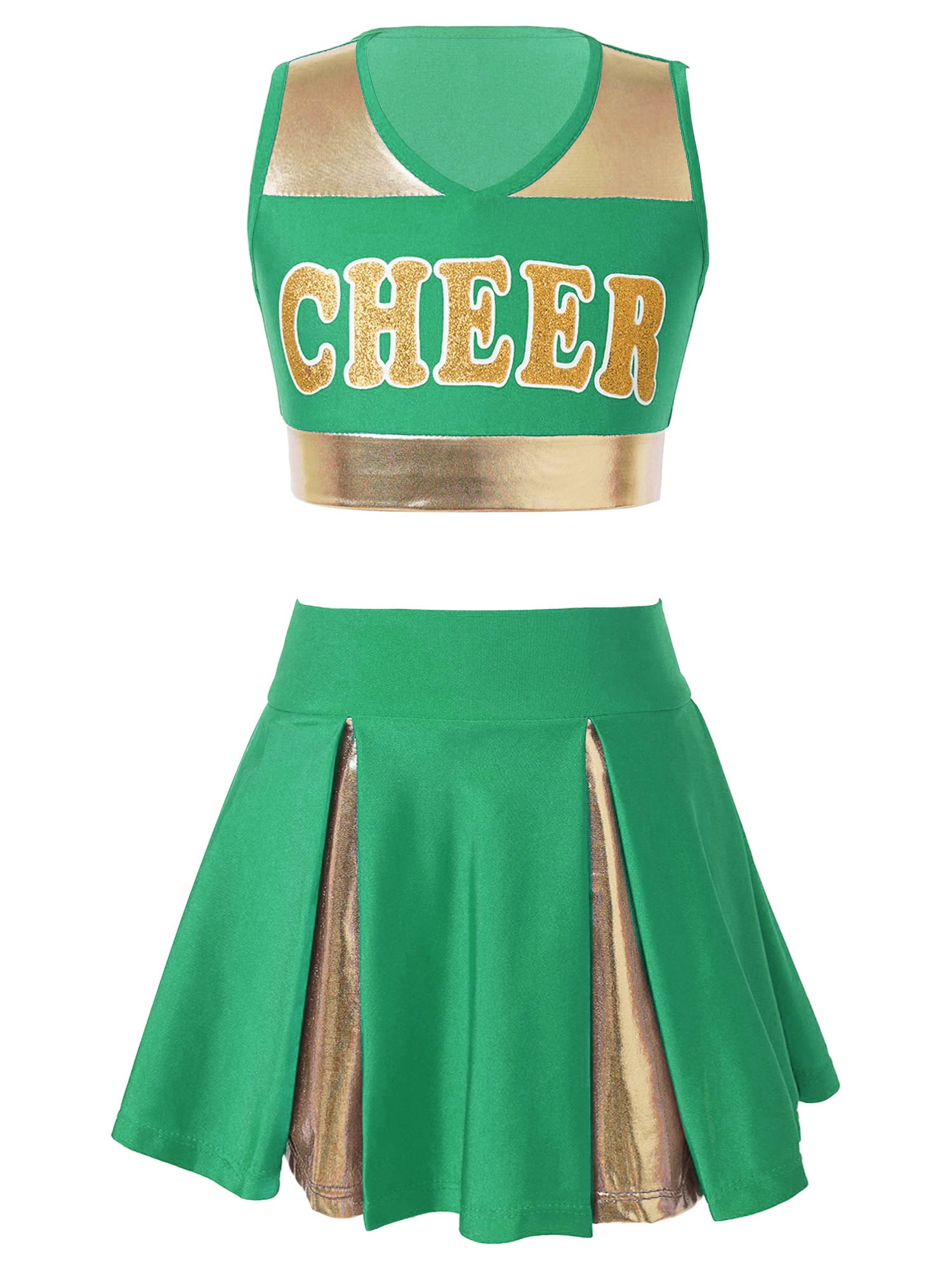 Sxiwei Kids Girls Cheer Leader Costume Cheerleading Uniform Tank Top with  Pleated Skirt Halloween Green 12 - Walmart.com