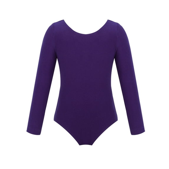Sxiwei Kids Girls Cotton Long Sleeve Ballet Dance Leotard Gymnastics Fitness Workout Bodysuit Purple 8