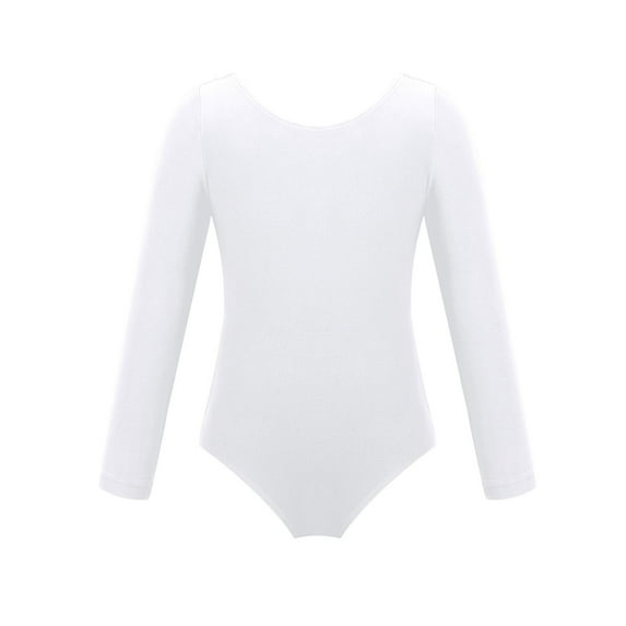 Sxiwei Kids Girls Cotton Long Sleeve Ballet Dance Leotard Gymnastics Fitness Workout Bodysuit White 4
