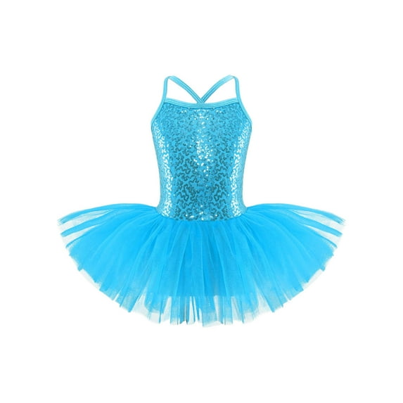 Sxiwei Kids Girls Glitter Sequined Camisole Leotard Ballet Tutu Dress Ballerina Dancewear Costumes Blue 4-5