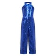 thumbnail image 1 of Sxiwei Kids Girls Halter Shiny Sequins Prom Birthday Party Romper Sleeveless Wide Leg Pants One-Piece Royal Blue 10, 1 of 7