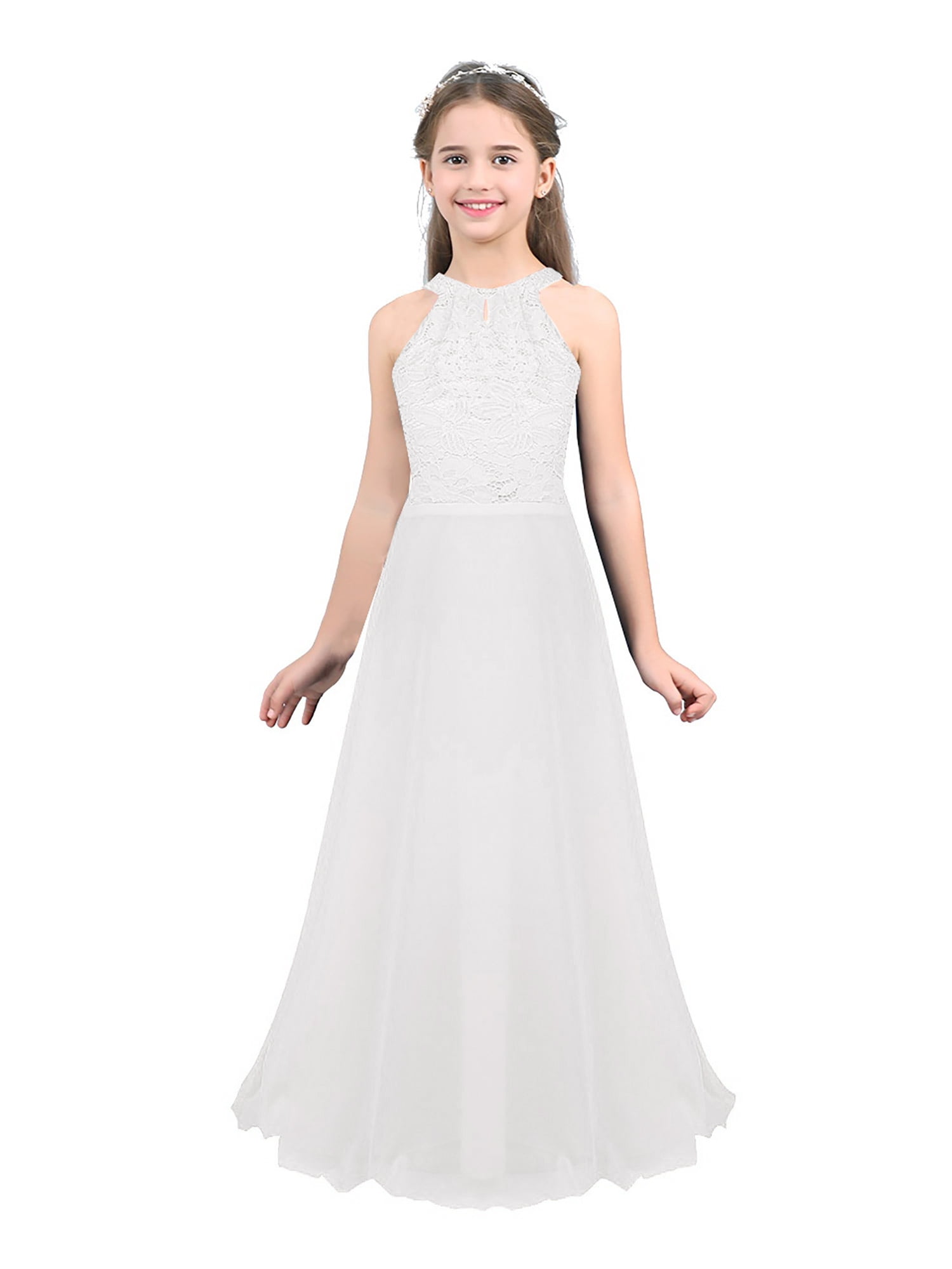 Kids White Lace Formal Gown GACH112
