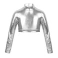 thumbnail image 1 of Sxiwei Kids Girls Long Sleeve Metallic Mock Neck Crop Top Shirt Hip Hop Gymnastics Performance Silver 12, 1 of 7