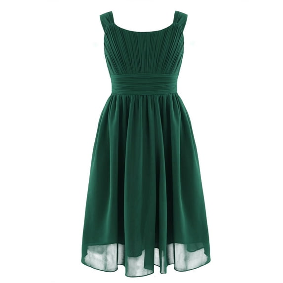 Sxiwei Kids Girls Pleated Chiffon Sleeveless Midi Dress Wedding Birthday Party Gown Holiday Summer Dress Green 12