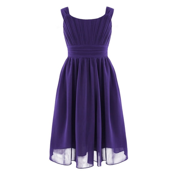 Sxiwei Kids Girls Pleated Chiffon Sleeveless Midi Dress Wedding Birthday Party Gown Holiday Summer Dress Purple 10