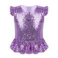 thumbnail image 1 of Sxiwei Kids Girls Sequins Ruffles Sleeves Tee Shirt Peplum Crop Tops Dancewear Mermaid Birthday Dress Lavender 6, 1 of 5
