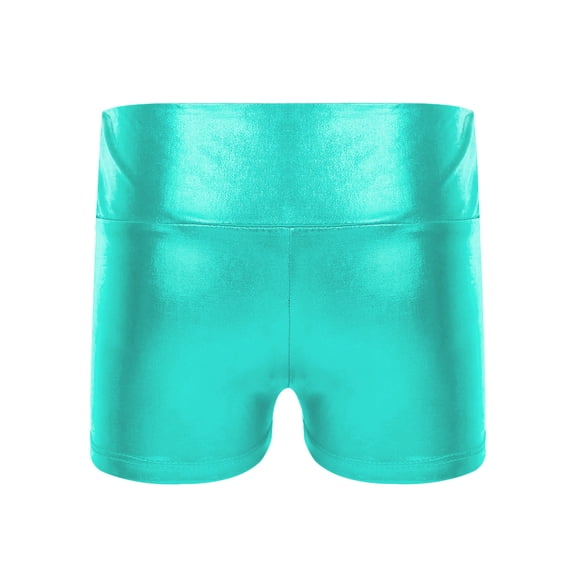 Sxiwei Kids Girls Shiny Metallic Gymnastics Shorts Dancewear High Waist Ballet Dance Shorts Tumbling Blue Green 10