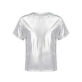 thumbnail image 1 of Sxiwei Kids Girls Shiny Metallic Short Sleeve T-Shirts Dance Tops Jazz Hip Hop Street Dancing Party Silver 170, 1 of 7