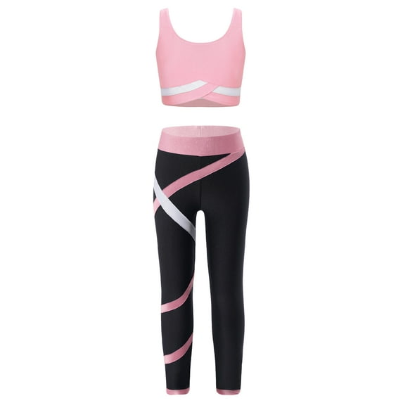 Sxiwei Kids Girls Sport Tank Top Bra with Leggings Set Athletic Gymnastics Dance Outfits Yoga Gym Pink 14