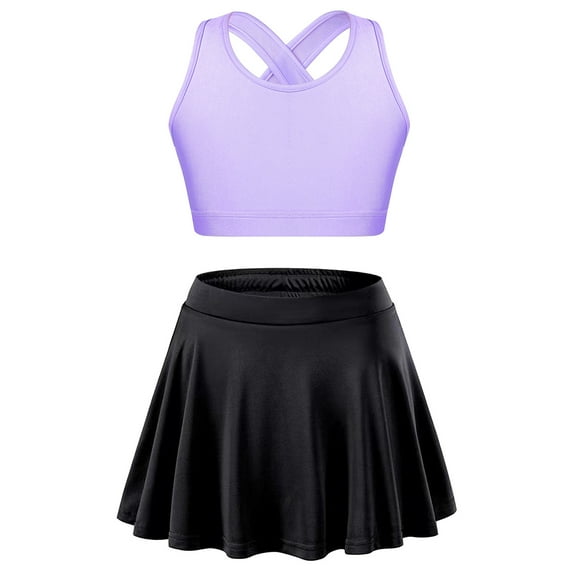Sxiwei Kids Girls Tennis Golf Dress Outfit Sleeveless Tank Top and Skorts Sets Gym Yoga Ballet Lavender&Black 12