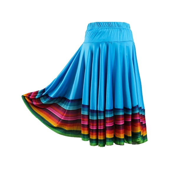 Sxiwei Ladies Spanish Skirts Women’s Flamenco Skirts Belly Latin Dance Skirts Stage Competition Sky Blue 55cm 4XL