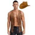 thumbnail image 1 of Sxiwei Men's 2 Pcs Western Outfits Cowboy Suit Open Front Tassel Vest and Hat for Western Costume Brown XL, 1 of 5
