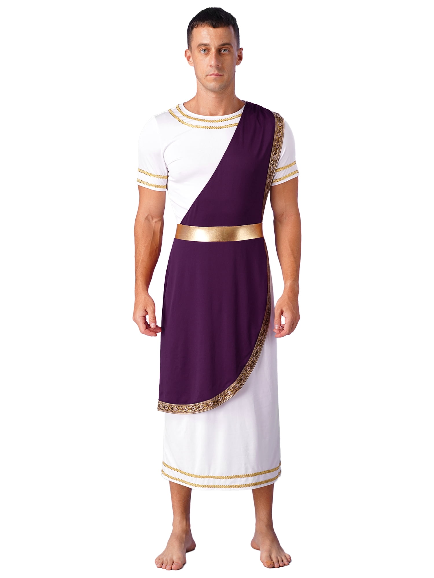 Sxiwei Men's Ancient Greek Roman Toga Halloween Cosplay Fancy Dress Up  Adult Party Toga Costume Purple S