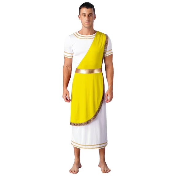 Sxiwei Men's Ancient Greek Roman Toga Halloween Cosplay Fancy Dress Up Adult Party Toga Costume Yellow XL