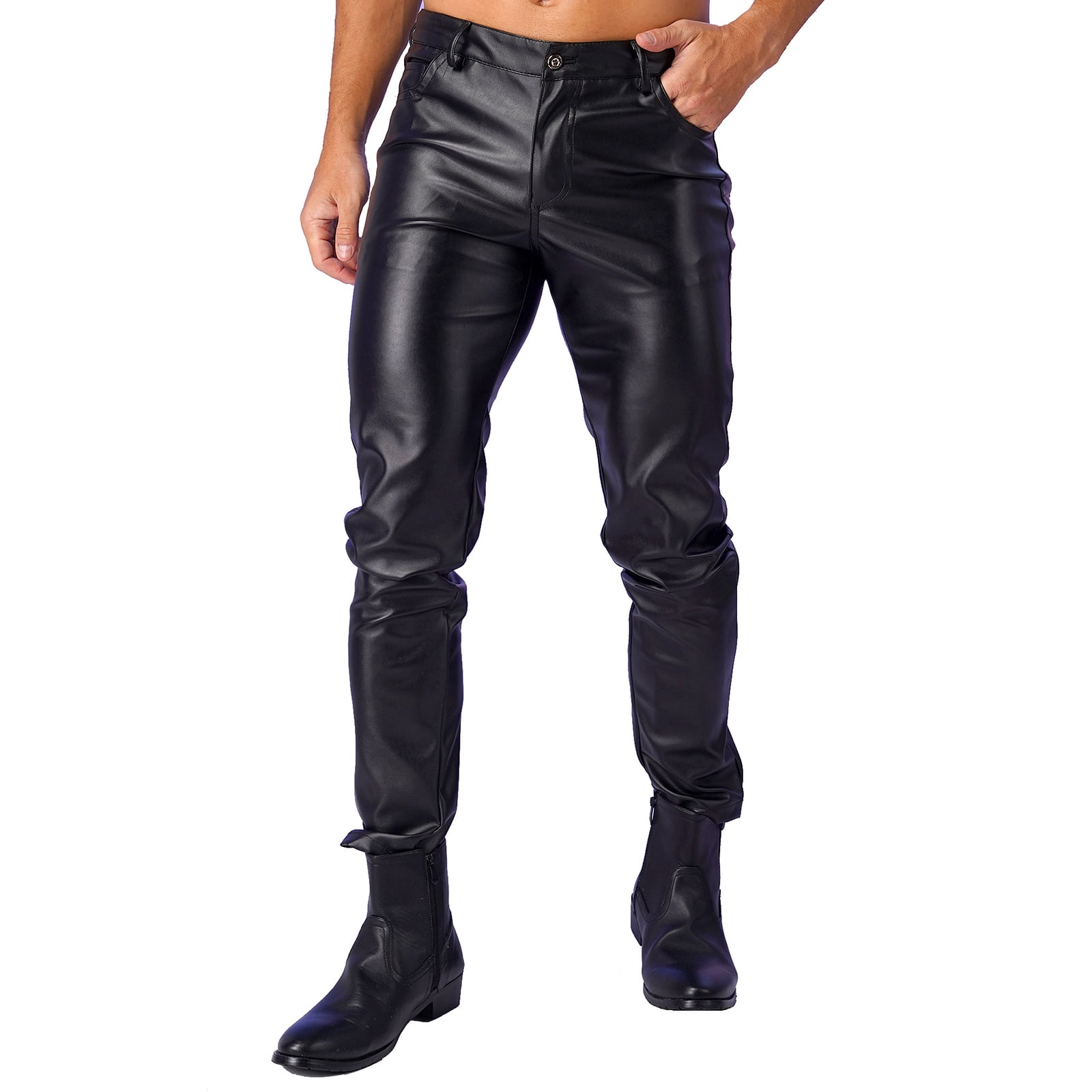 Sxiwei Men's Leather Pants Punk Rock Tight Skinny Leggings