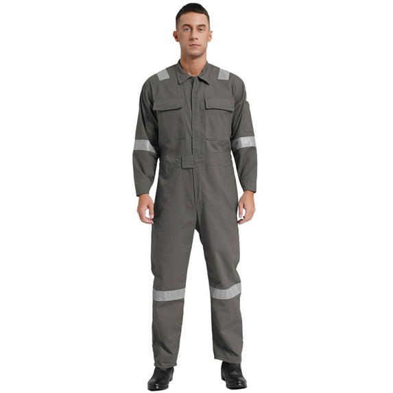 Sxiwei Men's Lightweight Work Coveralls Cotton Reflective Safety Mechanics Jumpsuits Workwear Grey L/170