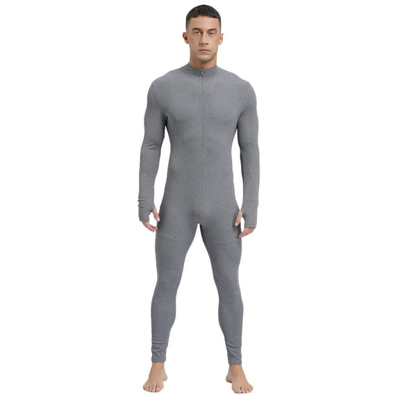 Sxiwei Men's Long Sleeve Full Body Unitard Leotard Bodysuit Athletic Jumpsuit Front Zipper Rompers Dark Gray XL