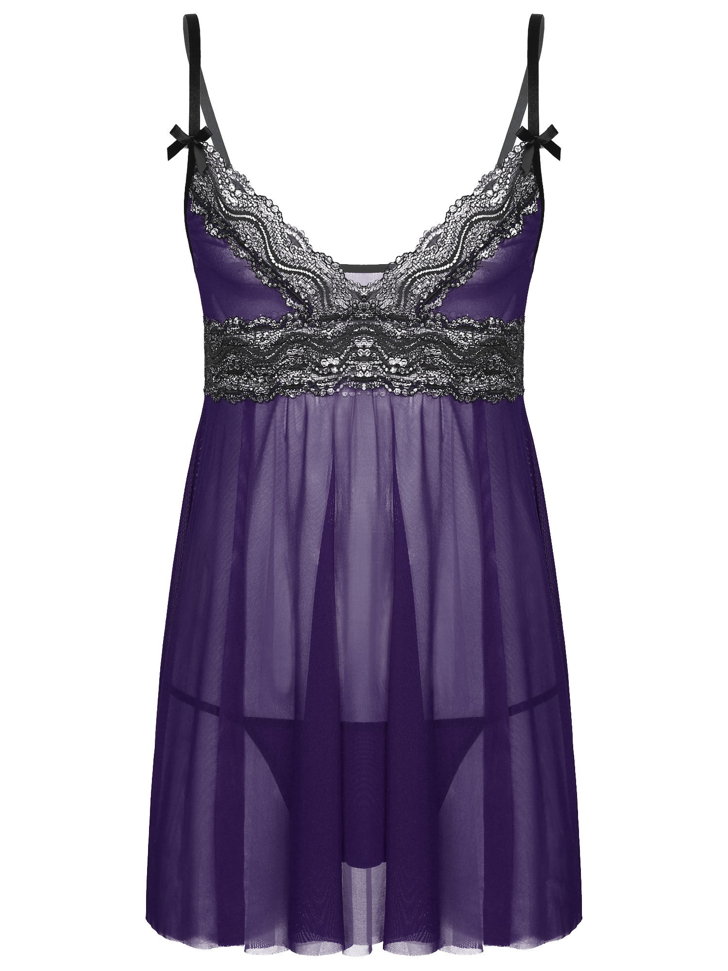 Pyjamas Strings Sxiwei Men's Mesh Lace Trim Chemise Nightgown with G-string Thongs ...