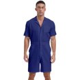 thumbnail image 1 of Sxiwei Men's Short Sleeve One Piece Turn-down Collar Zip-Front Overall with Pocket Jumpsuit Royal Blue M, 1 of 6