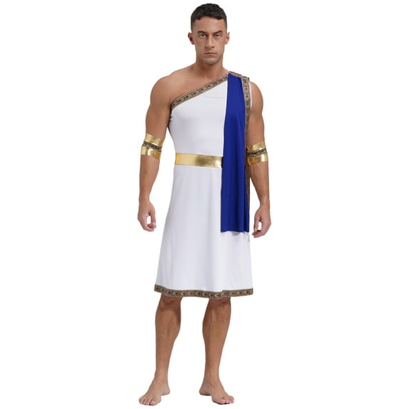 Sxiwei Men's Toga Adult Greek God Roman Party Dress for Halloween Blue 3XL
