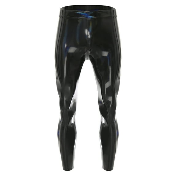 Sxiwei Men's Wet Look Leggings Faux Leather Tight Pants Stretchy Shiny Running Trousers Clubwear Black XL
