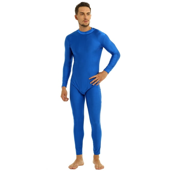 Sxiwei Mens Full Body Leotard Bodysuit Athletic Unitard Footless Zentai Catsuit Sports Dance Wear Blue M