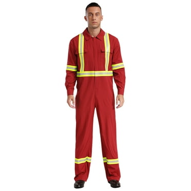 Sxiwei Mens High Visibility Coverall Long Sleeve Zip Up Mechanic Overalls Workwear Firefighter Red XXL