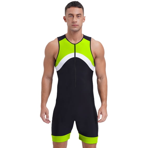 Sxiwei Mens One Piece Swimsuit Shorty Wetsuit Bathing Suit Athletic Spandex Jumpsuit Swimwear UPF 50+ Fluorescent Green 3XL