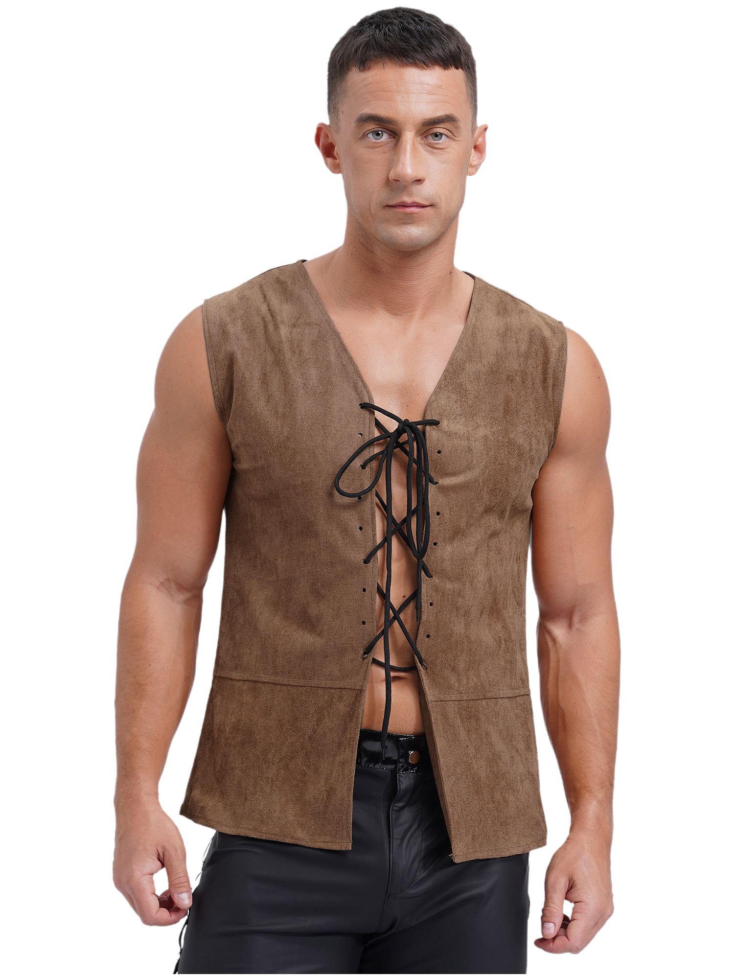 Gilet Homme Style Steampunk/gothique/pirate - Sans Manches, Laçage Avant, Polyester - Pour Costumes Médiévaux, Renaissance, Fêtes Déguisées