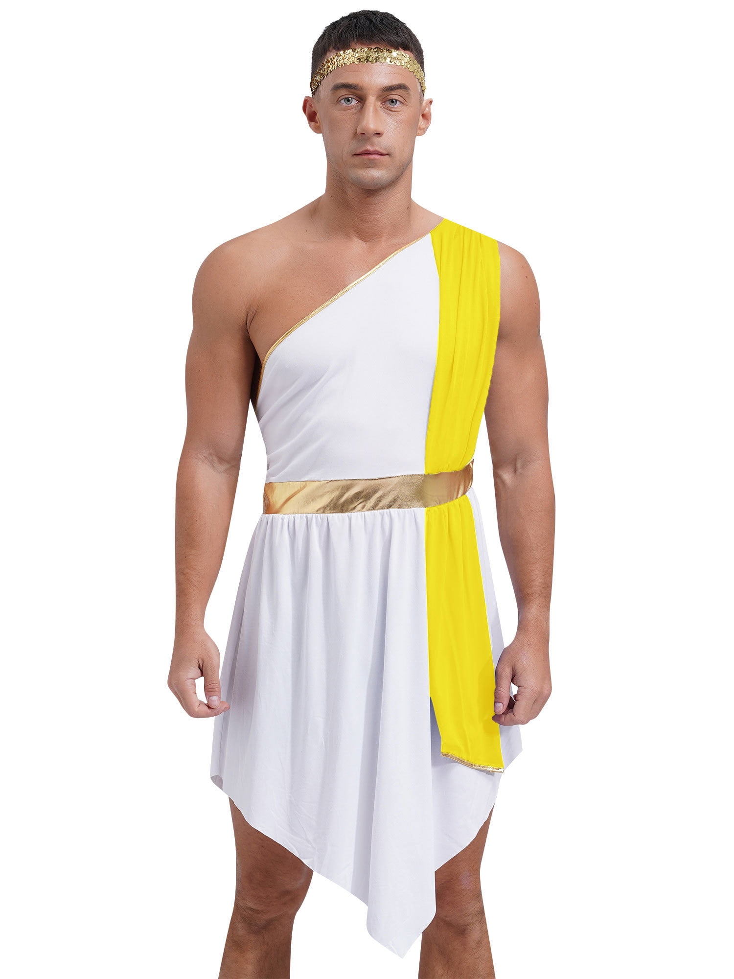 Sxiwei Mens Roman Greek Cosplay Costume Halloween Party Sleeveless Toga  Dress Robe with Headwear Yellow M - Walmart.com