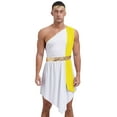 thumbnail image 1 of Sxiwei Mens Roman Greek Cosplay Costume Halloween Party Sleeveless Toga Dress Robe with Headwear Yellow XL, 1 of 5