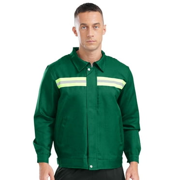 Sxiwei Mens Safety Jacket Reflective High Visibility Jacket Long Sleeve Work Coat with Pockets Zipper Green M