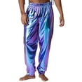 thumbnail image 1 of Sxiwei Mens Shiny Metallic Jogger Pants Holographic Rave Disco Dance Harem Pants Boho Arab Trousers Blue M, 1 of 6