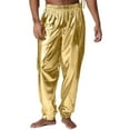 thumbnail image 1 of Sxiwei Mens Shiny Metallic Jogger Pants Holographic Rave Disco Dance Harem Pants Boho Arab Trousers Gold M, 1 of 3
