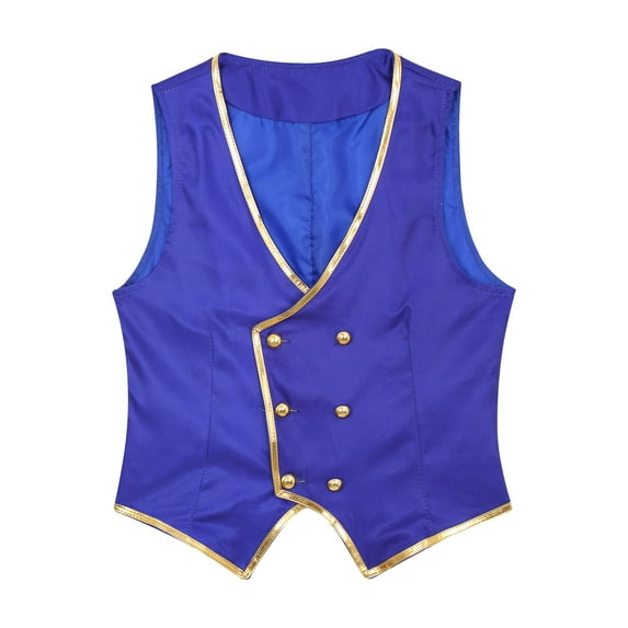 Sxiwei Mens Sleeveless Suit Vest Tuxedo Jacket Victorian Steampunk Gothic Waistcoat Halloween Royal Blue XL