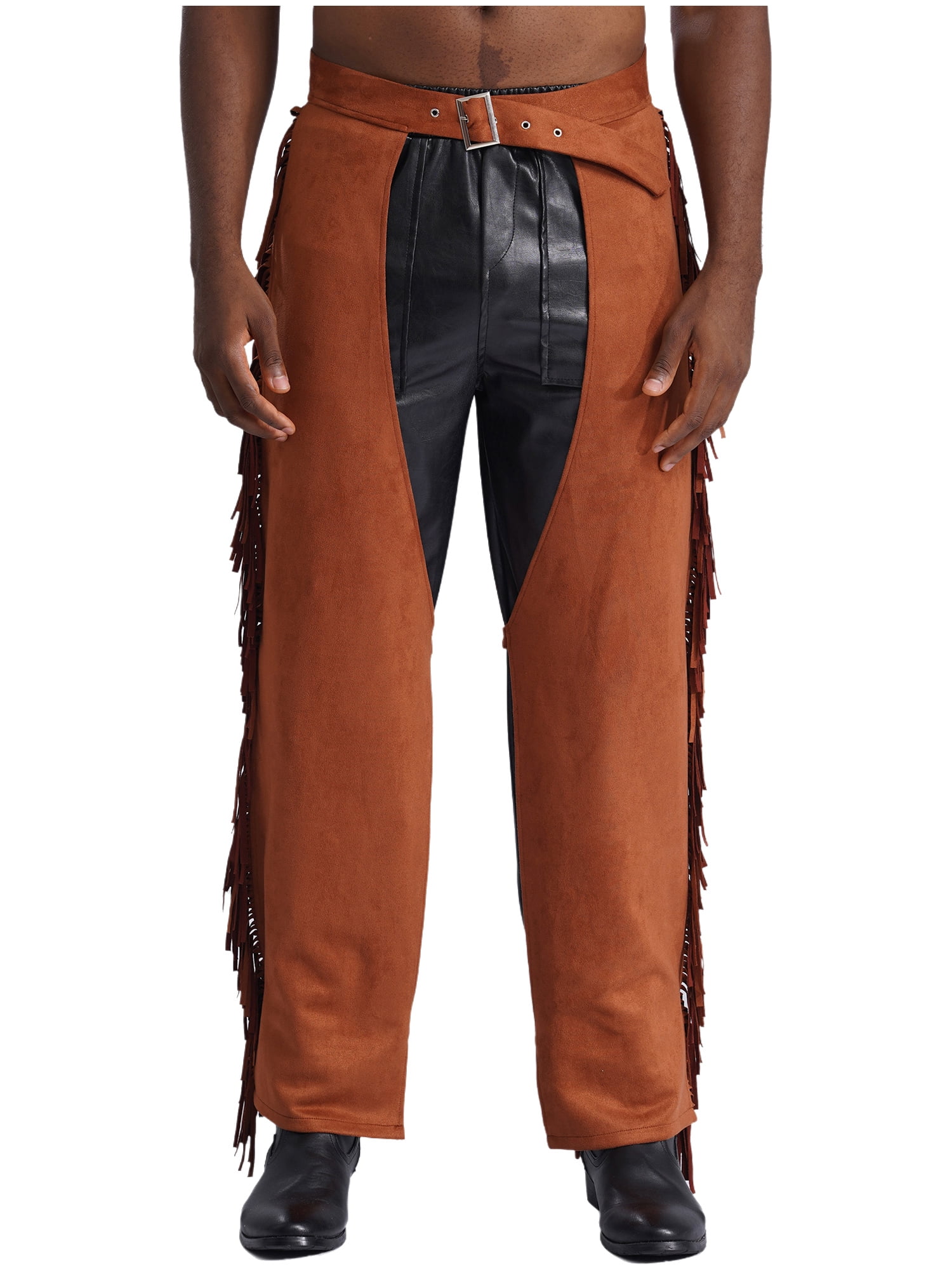 Sxiwei Mens Suede Fringe Cowboy Chap Tassels Cowboy Western Pants