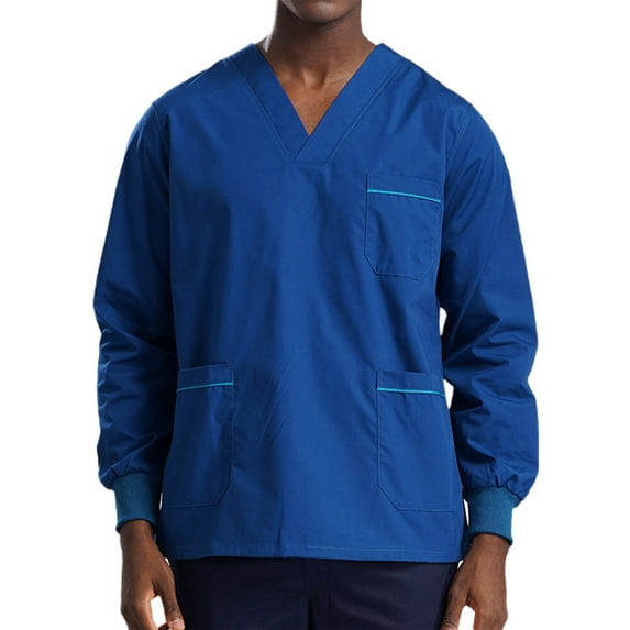 Sxiwei Premium Scrub Tops for Men Scrub Zone Healthcare Medical Uniform Multi-pockets Tops Peacock Blue L