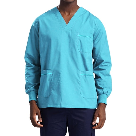 Sxiwei Premium Scrub Tops for Men Scrub Zone Healthcare Medical Uniform Multi-pockets Tops Teal XXL