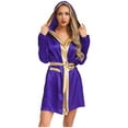 thumbnail image 1 of Sxiwei Women Halloween Hooded Boxing Robe Long Sleeve Open Front Metallic Trim Satin Cloak Belt Purple 14, 1 of 6