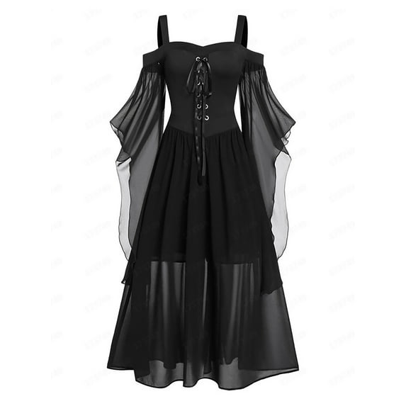 Sxiwei Women Halloween Medieval Costumes Steampunk Gothic Retro Vampire Princess Dress Up Gowns Black L