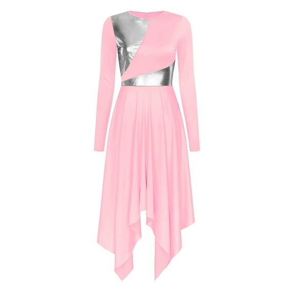 Sxiwei Women Liturgical Praise Dance Dress Irregular Hem Church Worship Dancewear Maxi Robe Worship Pink XL