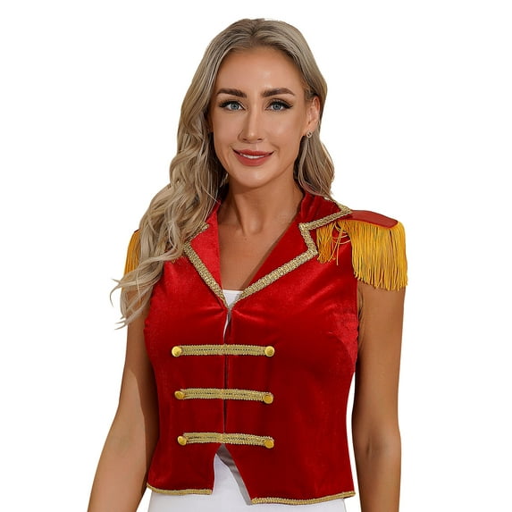 Sxiwei Women's Adult Fancy Dress Stage Performance Velvet Lapel Vest Top Waistcoat for Halloween Red XXL