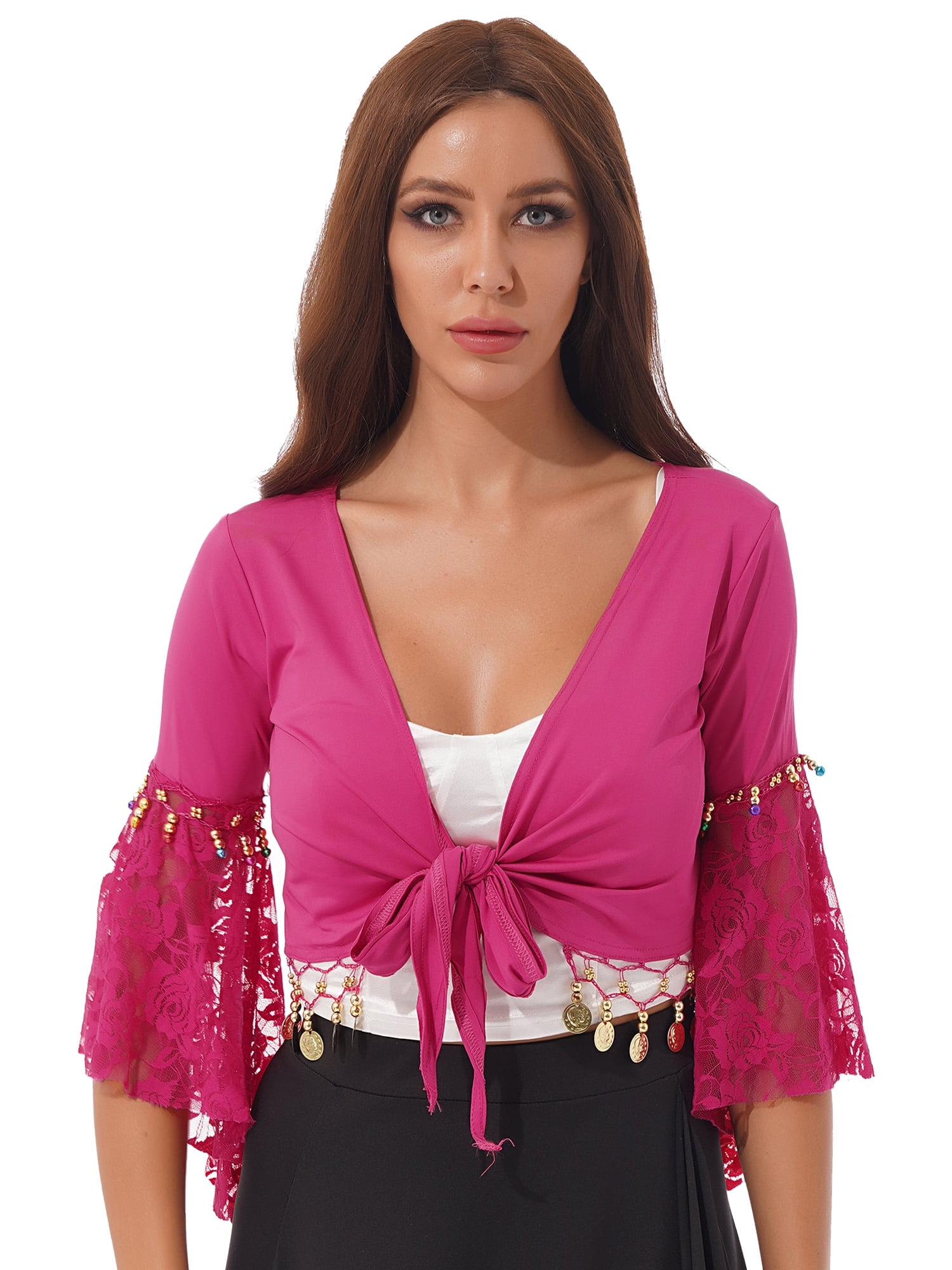 Sxiwei Women's Belly Dance Tops Shawl Indian LaceUp Crop Tops Tied Up — free download