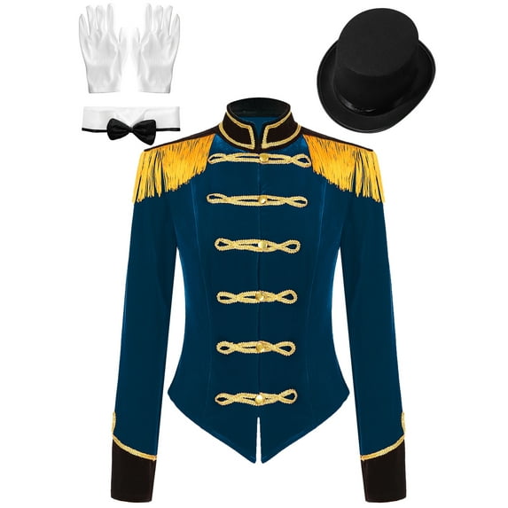 Sxiwei Women's Circus Ringmaster Tassel Jacket Coat Costume Velvet Lion Tamer Outfits Dark Blue S