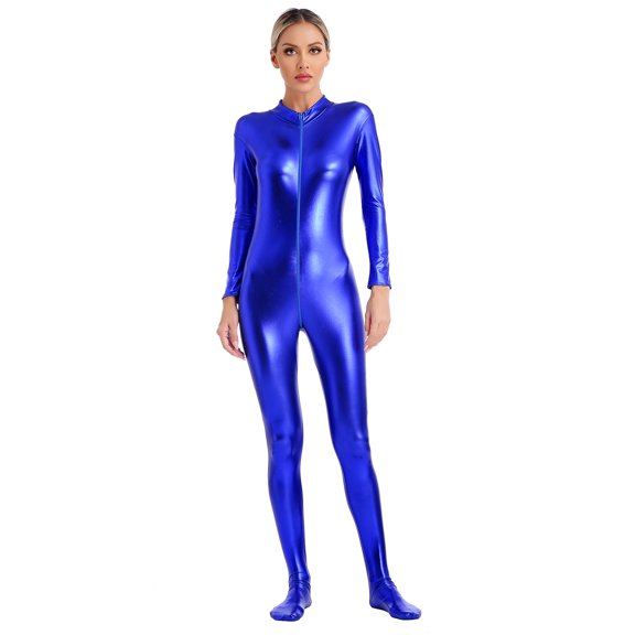 Sxiwei Women's One-Piece Gymnastics Leotard Spandex Zentai Unitard Body Suit Dancewear Jumpsuit Blue XXL