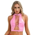 thumbnail image 1 of Sxiwei Women's Shiny Leather Front Lace Up Crop Top Gothic Music Festival Vest Top Pink L, 1 of 6